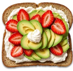 Whole Grain Toast With Cream Cheese,  Strawberries & Avocado