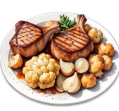 Pork Chops With Roasted Cauliflower &  Onions