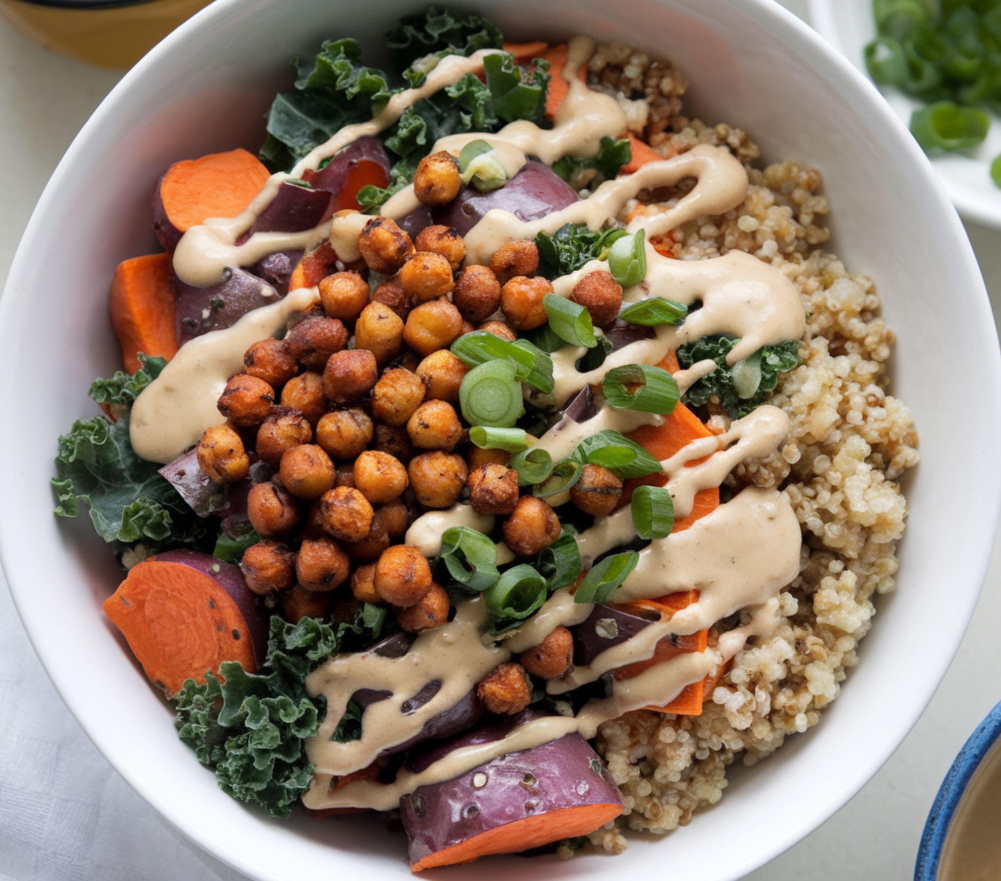 Miso-Tahini Buddha Bowl with Roasted Veggies and Crispy Chickpeas