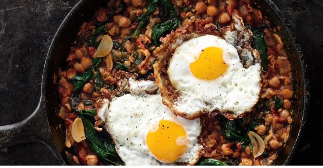 Spinach with Chickpeas and Fried Eggs